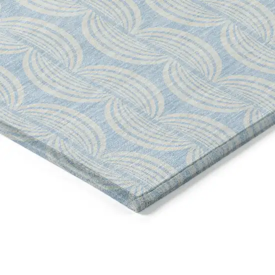 Sky Blue And Beige Ogee Washable Indoor Outdoor Area Rug Photo 3