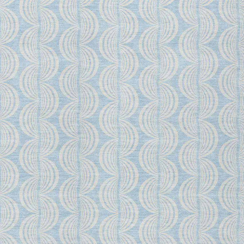 Sky Blue And Beige Ogee Washable Indoor Outdoor Area Rug Photo 5