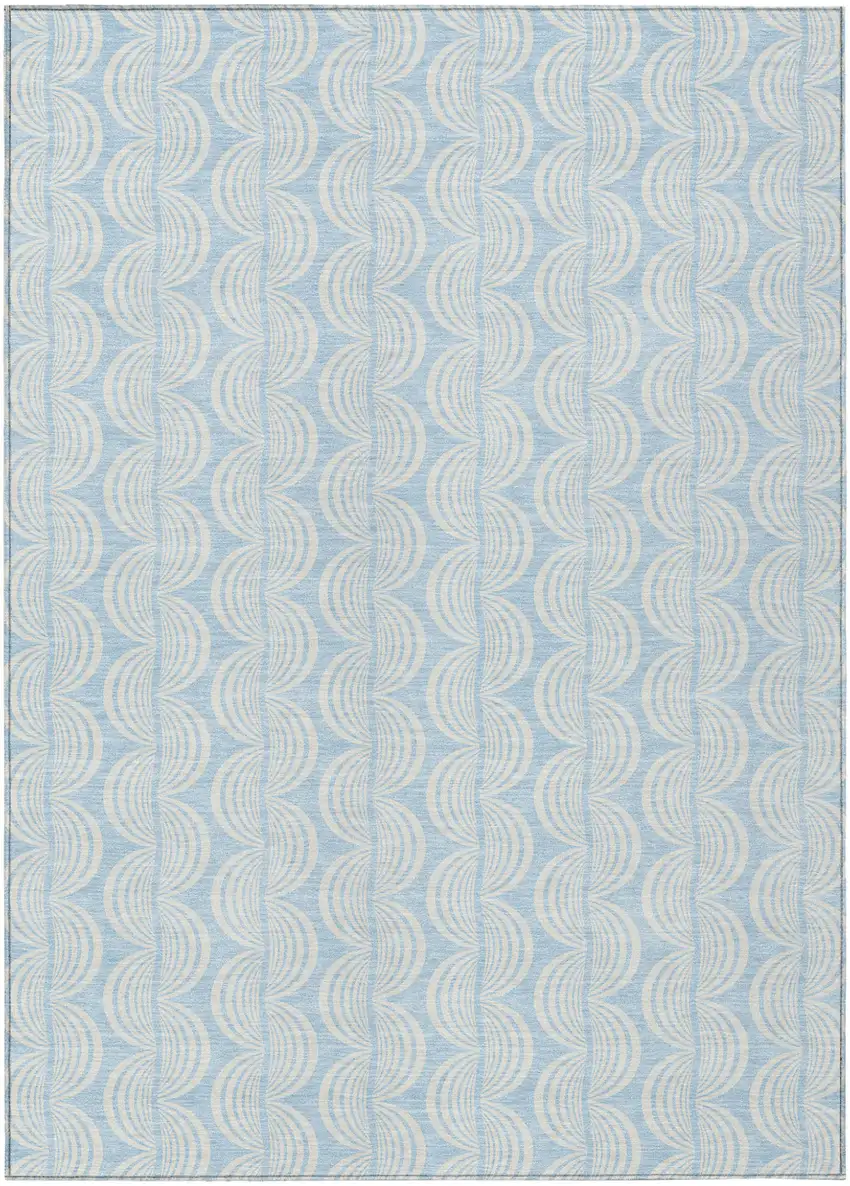 Sky Blue And Beige Ogee Washable Indoor Outdoor Area Rug Photo 2