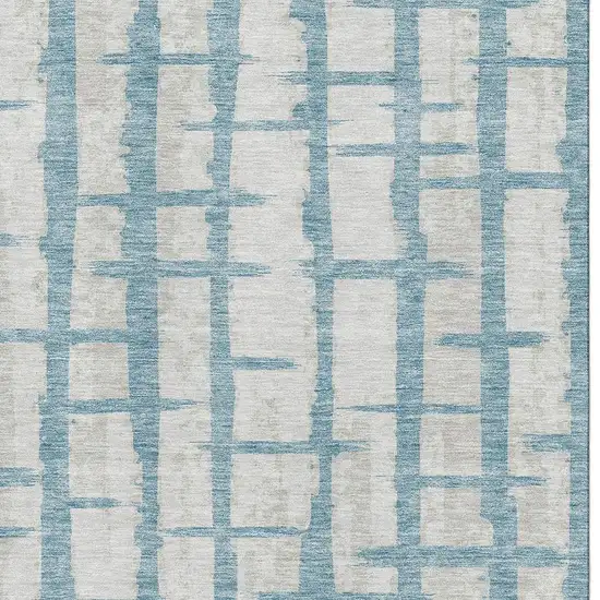 Sky Blue And Beige Striped Washable Area Rug With UV Protection Photo 3