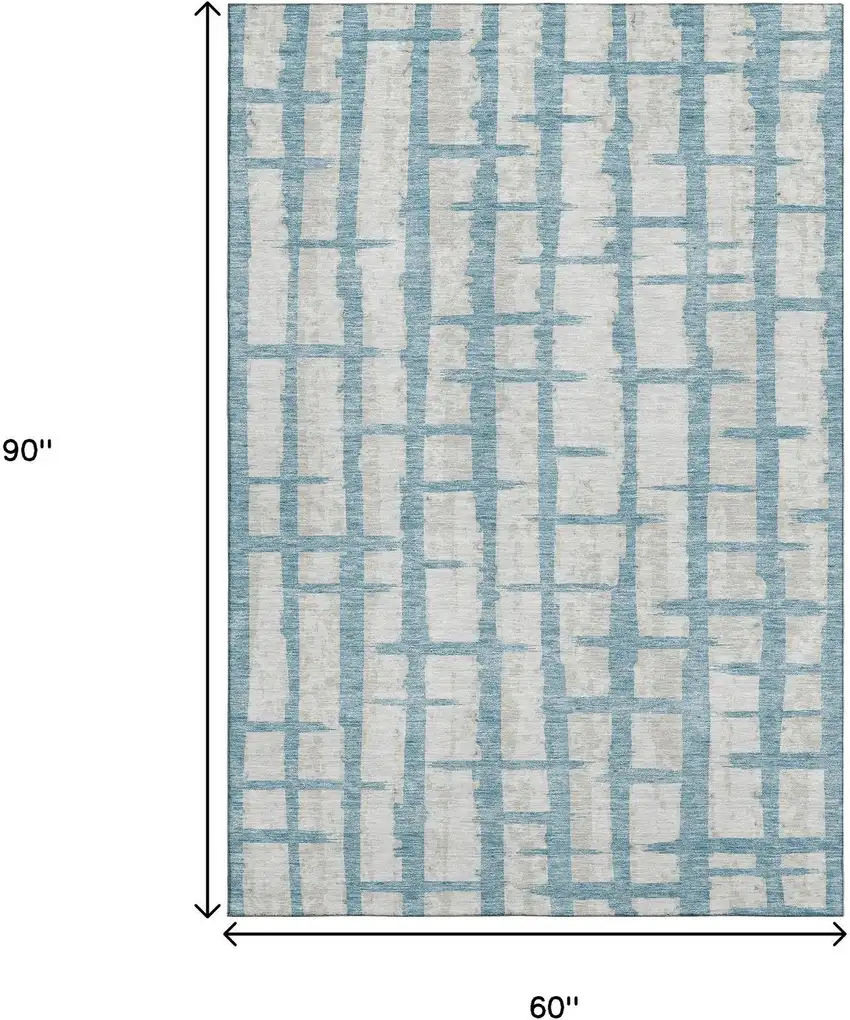 Sky Blue And Beige Striped Washable Area Rug With UV Protection Photo 9
