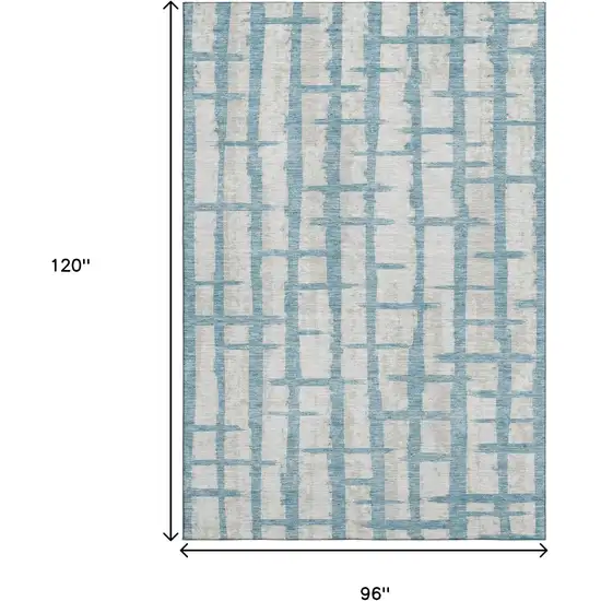 Sky Blue And Beige Striped Washable Area Rug With UV Protection Photo 9
