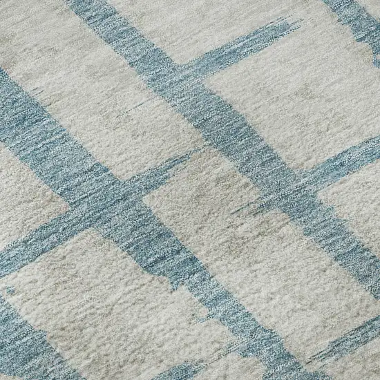 Sky Blue And Beige Striped Washable Area Rug With UV Protection Photo 8
