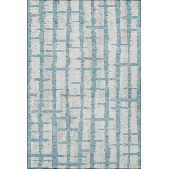 Sky Blue And Beige Striped Washable Area Rug With UV Protection Photo 4