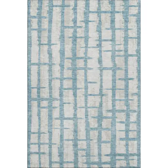 Sky Blue And Beige Striped Washable Area Rug With UV Protection Photo 1