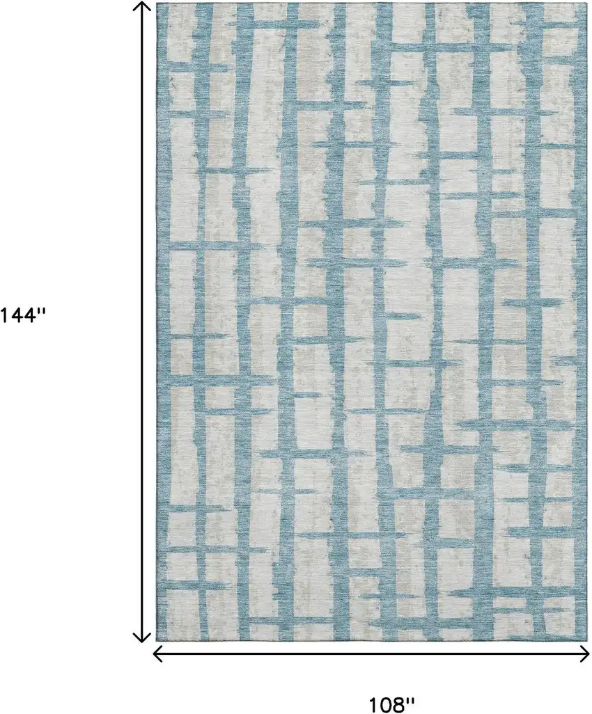 Sky Blue And Beige Striped Washable Area Rug With UV Protection Photo 9