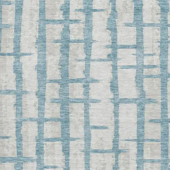 Sky Blue And Beige Striped Washable Area Rug With UV Protection Photo 3