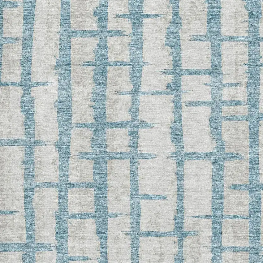 Sky Blue And Beige Striped Washable Area Rug With UV Protection Photo 3