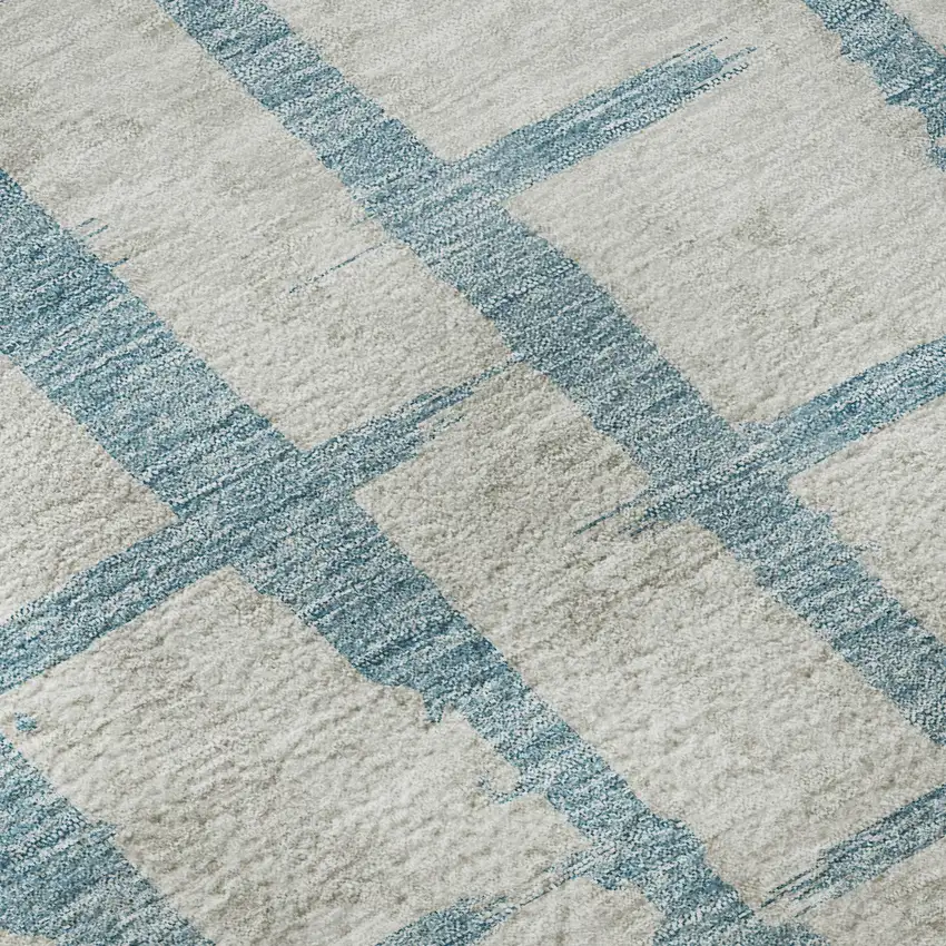 Sky Blue And Beige Striped Washable Area Rug With UV Protection Photo 8