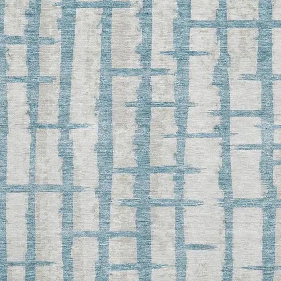 Sky Blue And Beige Striped Washable Area Rug With UV Protection Photo 3