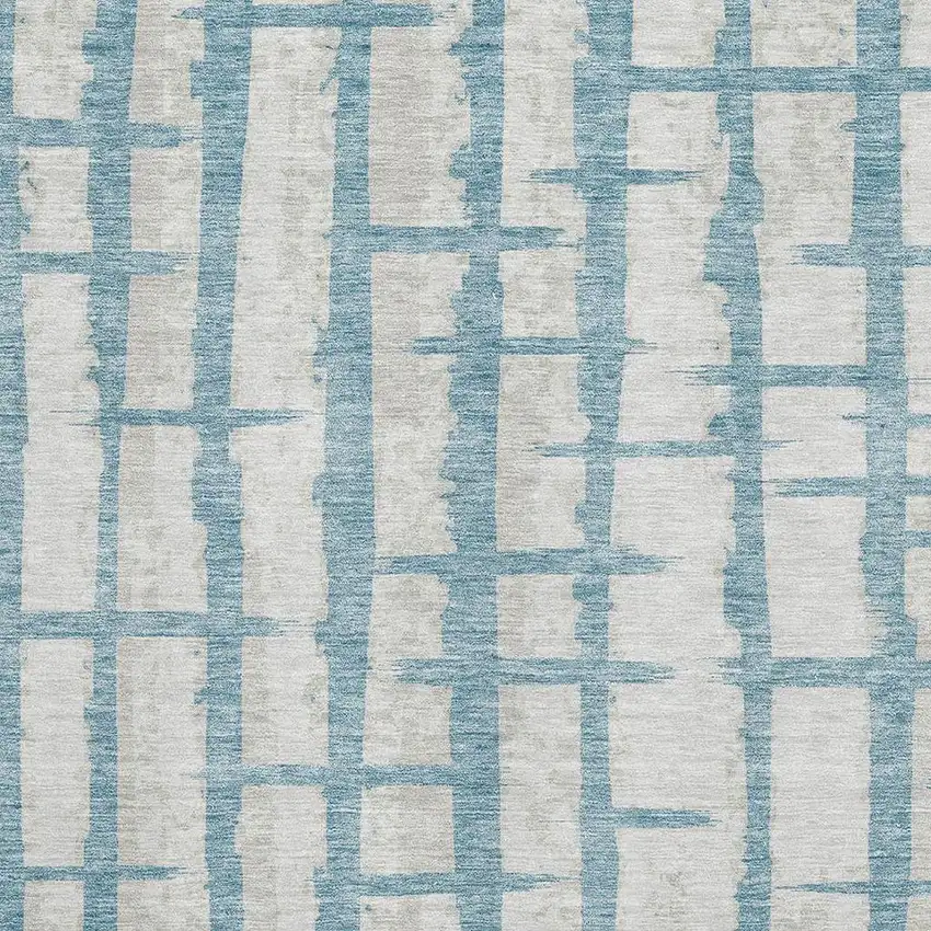 Sky Blue And Beige Striped Washable Area Rug With UV Protection Photo 3