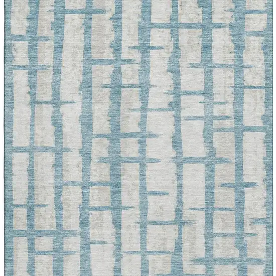 Sky Blue And Beige Striped Washable Area Rug With UV Protection Photo 4