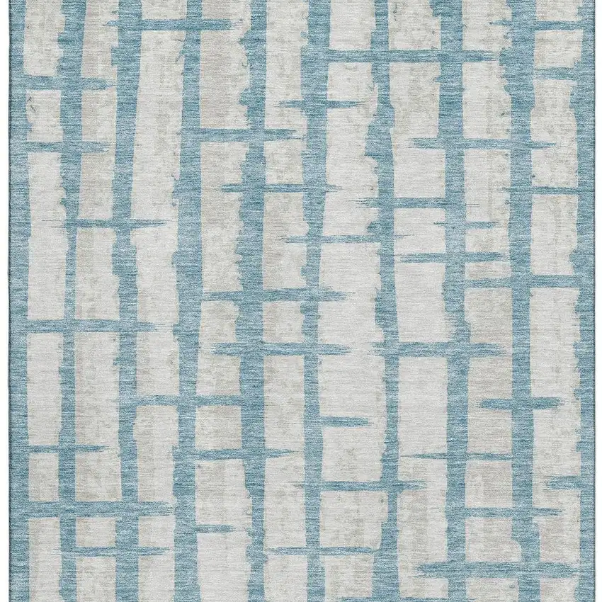Sky Blue And Beige Striped Washable Area Rug With UV Protection Photo 4