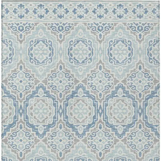Sky Blue And Beige Tribal Washable Indoor Outdoor Area Rug Photo 6