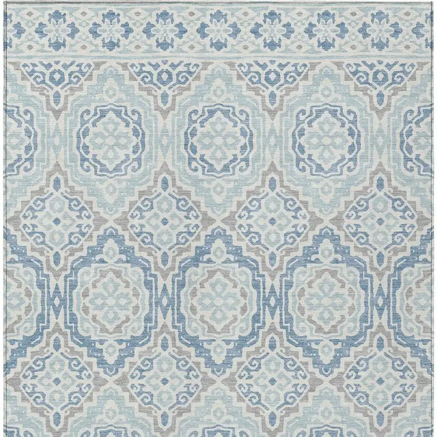 Sky Blue And Beige Tribal Washable Indoor Outdoor Area Rug Photo 6