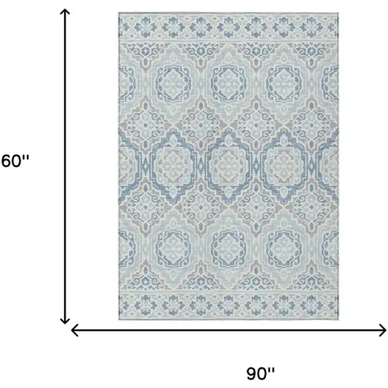 Sky Blue And Beige Tribal Washable Indoor Outdoor Area Rug Photo 9