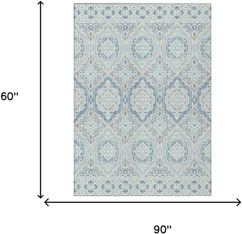 Sky Blue And Beige Tribal Washable Indoor Outdoor Area Rug Photo 9