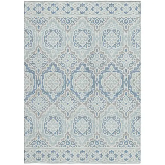 Sky Blue And Beige Tribal Washable Indoor Outdoor Area Rug Photo 4