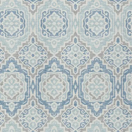 Sky Blue And Beige Tribal Washable Indoor Outdoor Area Rug Photo 3