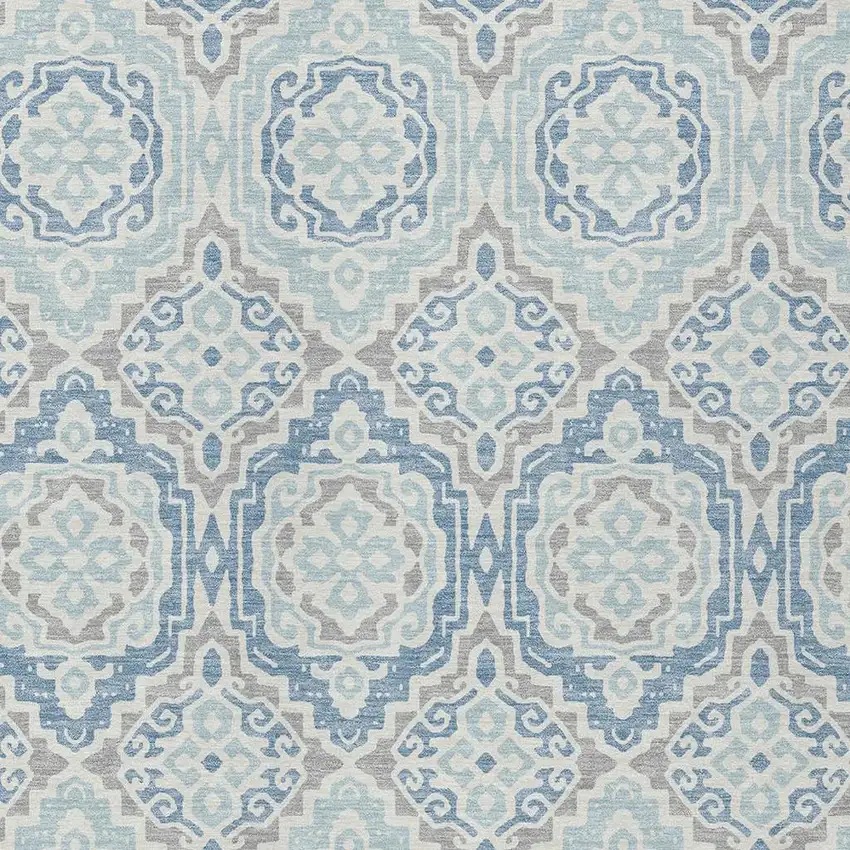 Sky Blue And Beige Tribal Washable Indoor Outdoor Area Rug Photo 3