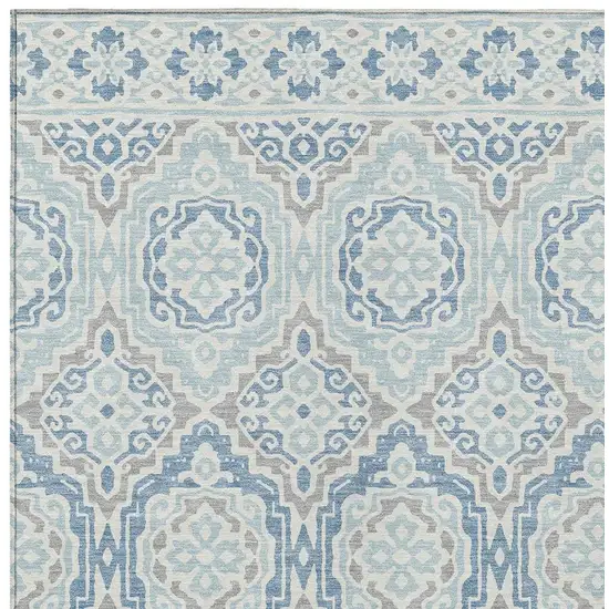 Sky Blue And Beige Tribal Washable Indoor Outdoor Area Rug Photo 5