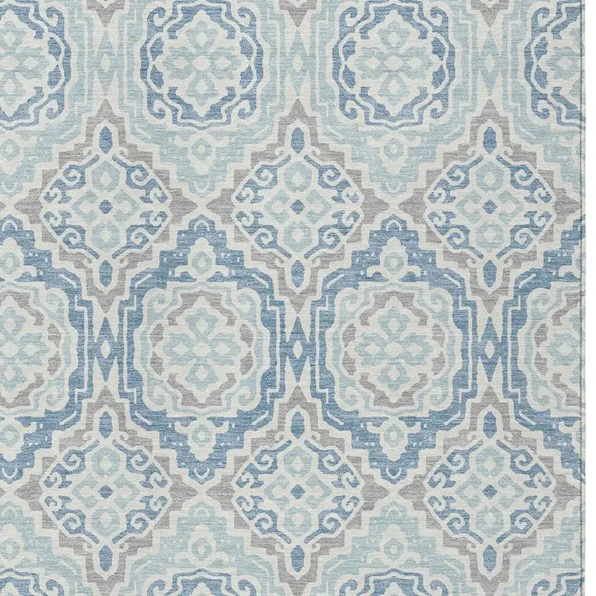 Sky Blue And Beige Tribal Washable Indoor Outdoor Area Rug Photo 4