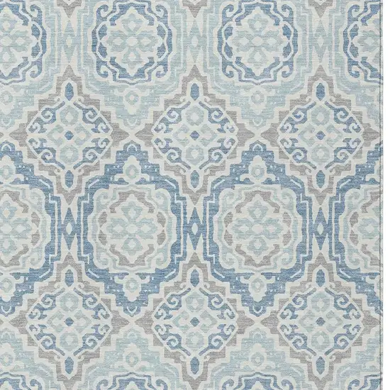 Sky Blue And Beige Tribal Washable Indoor Outdoor Area Rug Photo 4