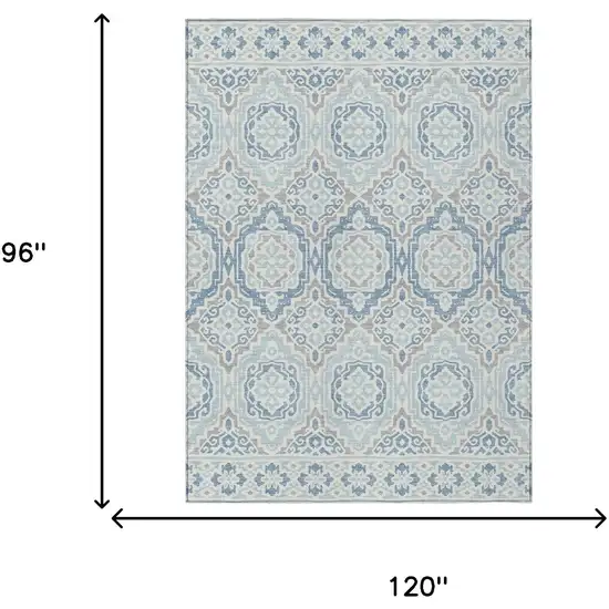 Sky Blue And Beige Tribal Washable Indoor Outdoor Area Rug Photo 8