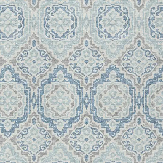 Sky Blue And Beige Tribal Washable Indoor Outdoor Area Rug Photo 5
