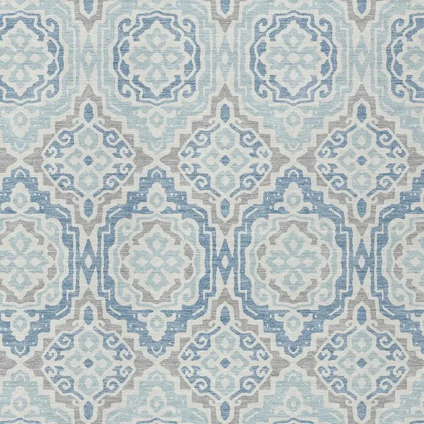 Sky Blue And Beige Tribal Washable Indoor Outdoor Area Rug Photo 5