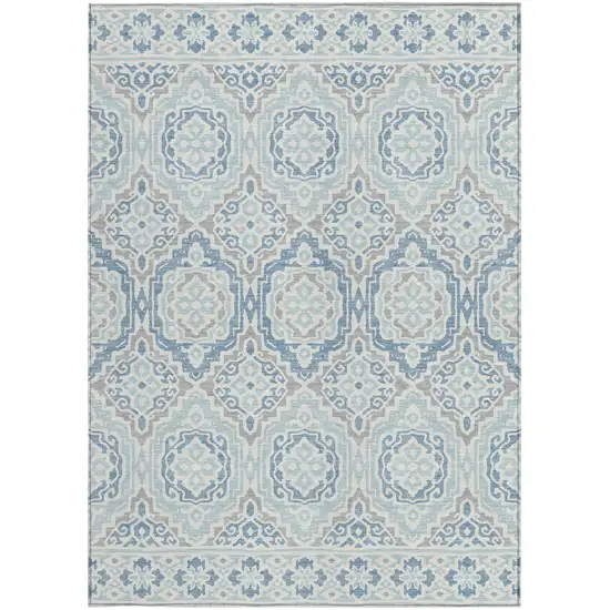 Sky Blue And Beige Tribal Washable Indoor Outdoor Area Rug Photo 3