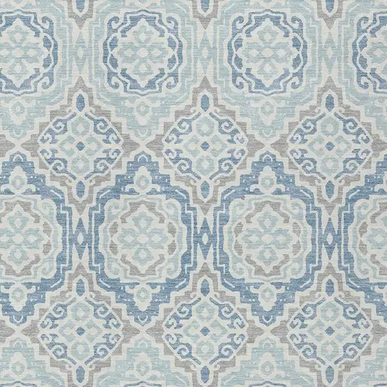 Sky Blue And Beige Tribal Washable Indoor Outdoor Area Rug Photo 5