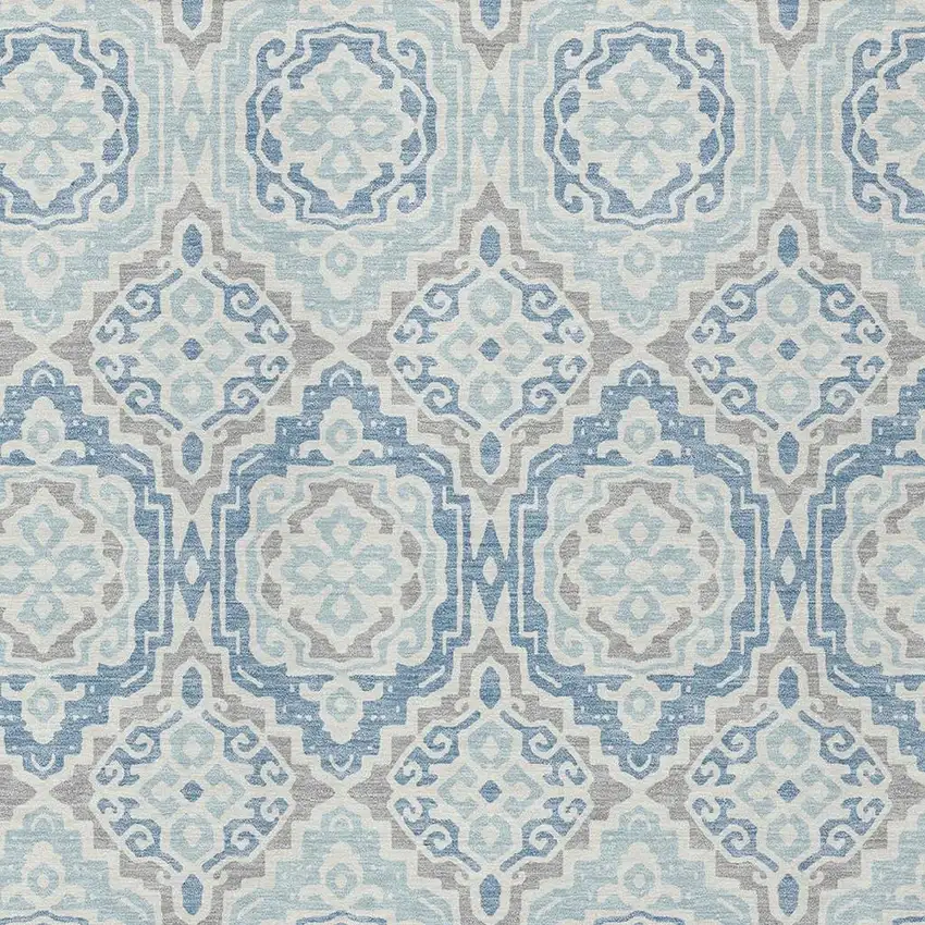 Sky Blue And Beige Tribal Washable Indoor Outdoor Area Rug Photo 5
