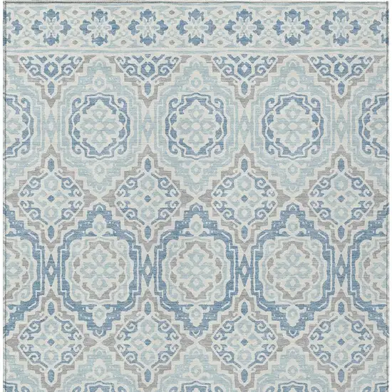 Sky Blue And Beige Tribal Washable Indoor Outdoor Area Rug Photo 4