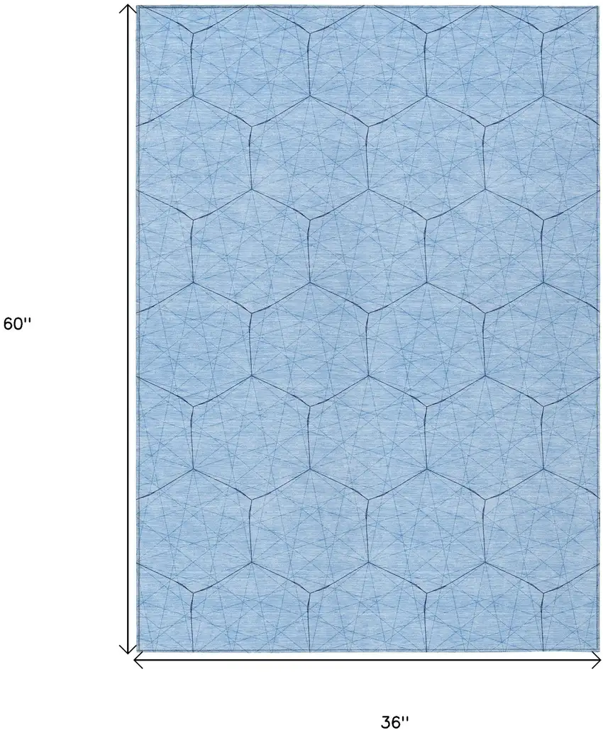 Sky Blue And Black Geometric Washable Indoor Outdoor Area Rug Photo 3