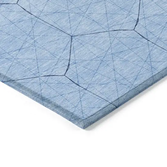 Sky Blue And Black Geometric Washable Indoor Outdoor Area Rug Photo 4