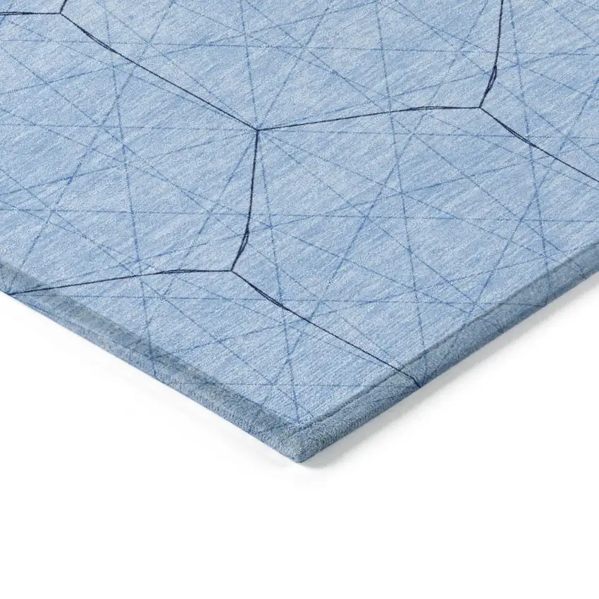 Sky Blue And Black Geometric Washable Indoor Outdoor Area Rug Photo 4
