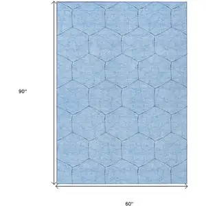 Photo of Sky Blue And Black Geometric Washable Indoor Outdoor Area Rug