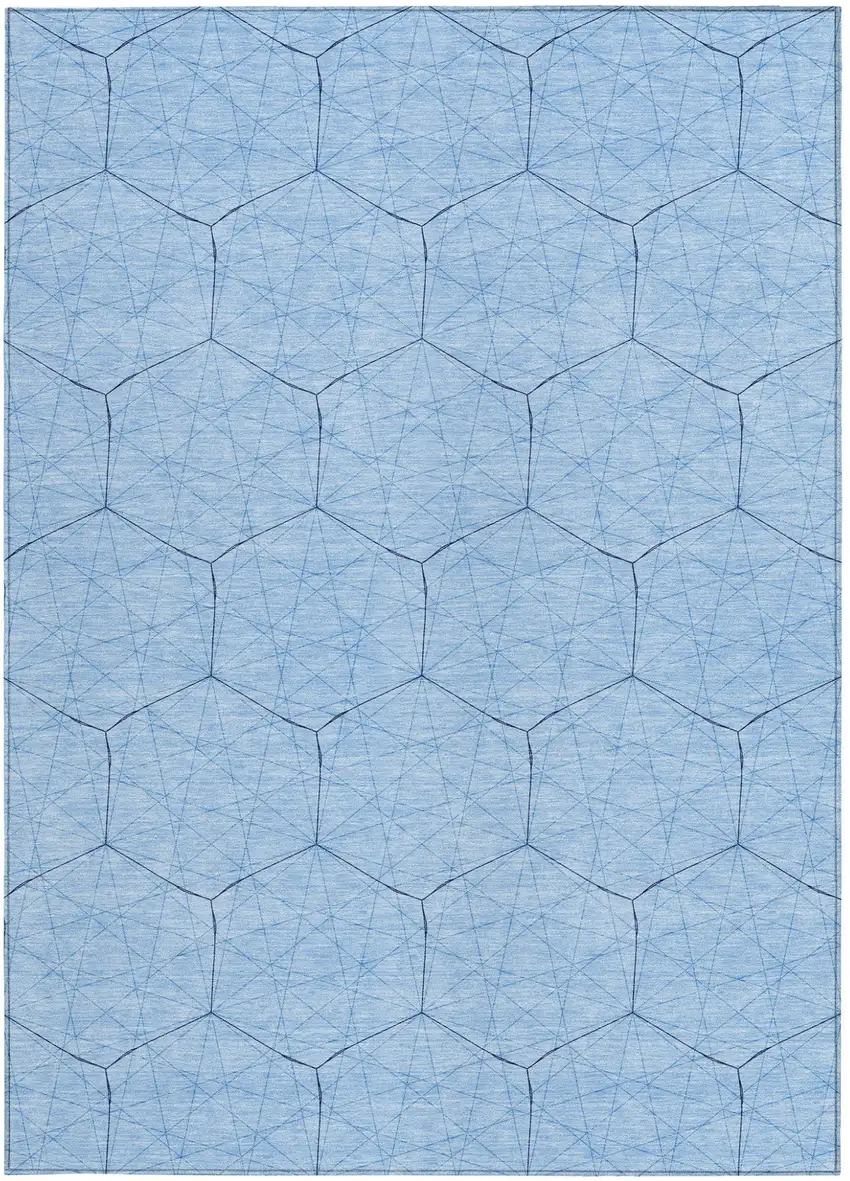 Sky Blue And Black Geometric Washable Indoor Outdoor Area Rug Photo 6