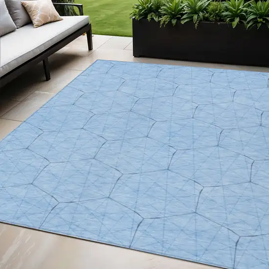 Sky Blue And Black Geometric Washable Indoor Outdoor Area Rug Photo 1
