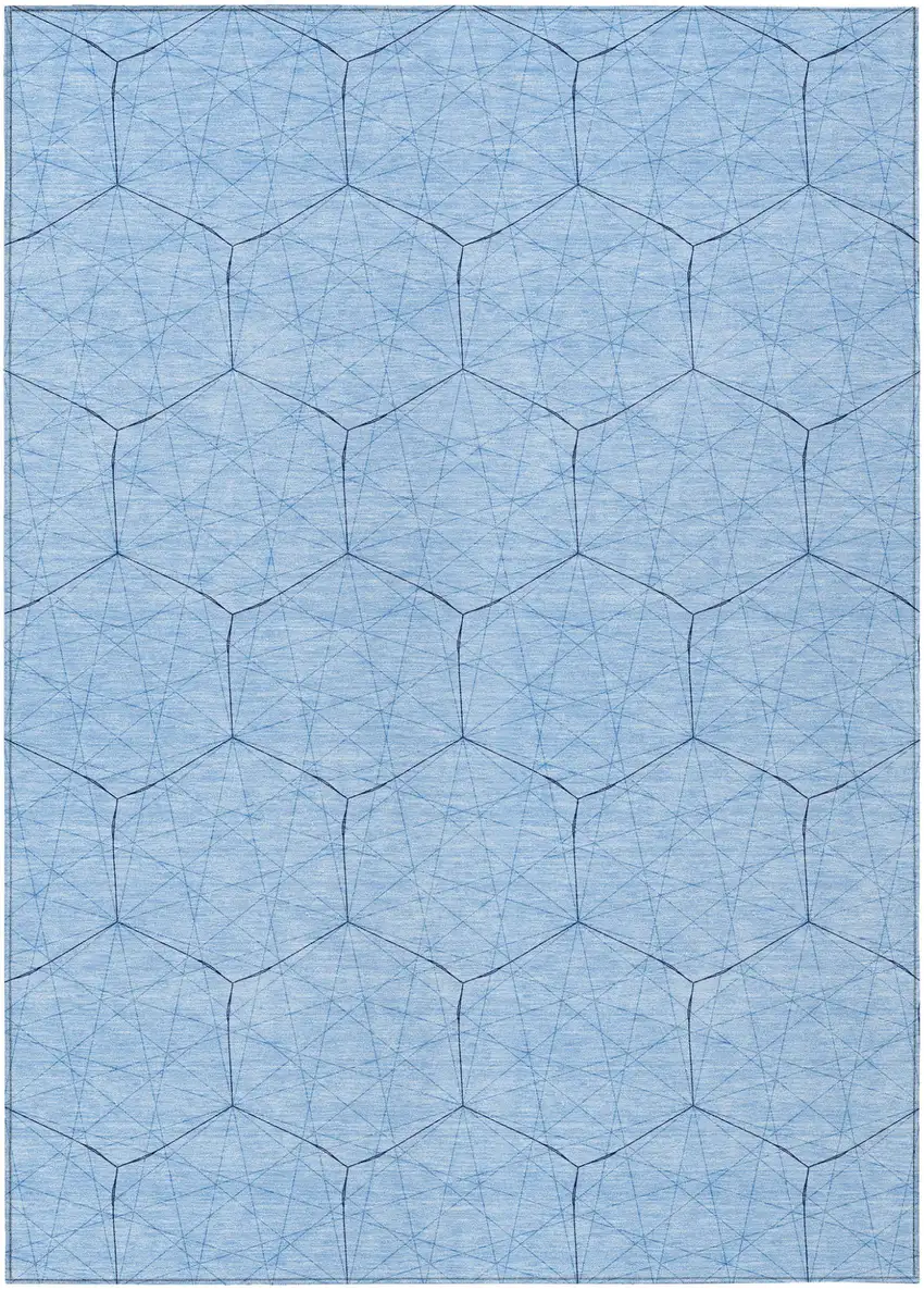 Sky Blue And Black Geometric Washable Indoor Outdoor Area Rug Photo 2