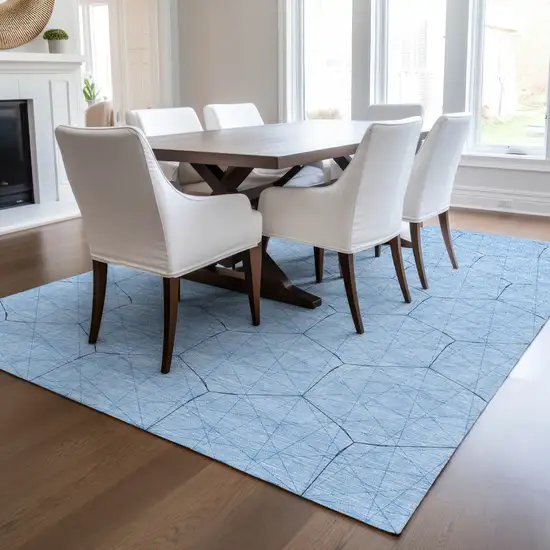 Sky Blue And Black Geometric Washable Indoor Outdoor Area Rug Photo 8