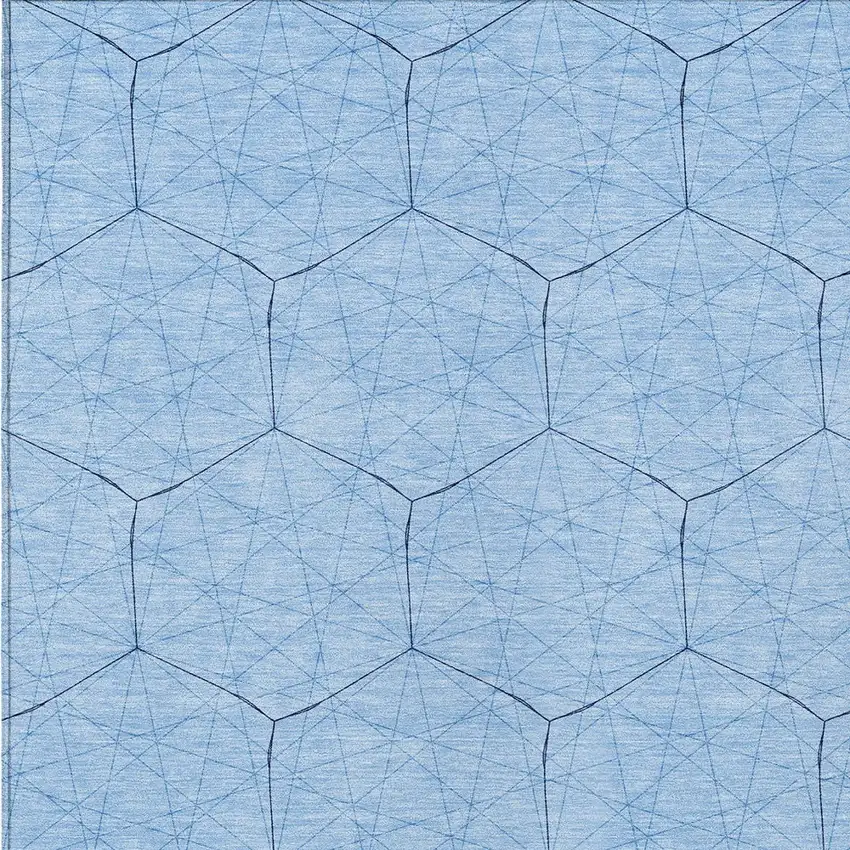 Sky Blue And Black Geometric Washable Indoor Outdoor Area Rug Photo 5