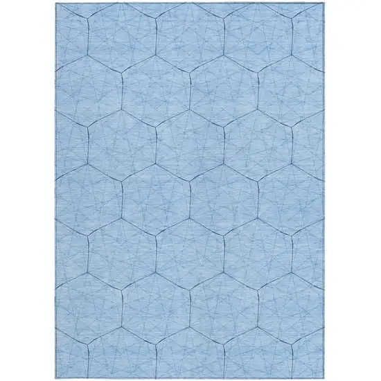 Sky Blue And Black Geometric Washable Indoor Outdoor Area Rug Photo 6