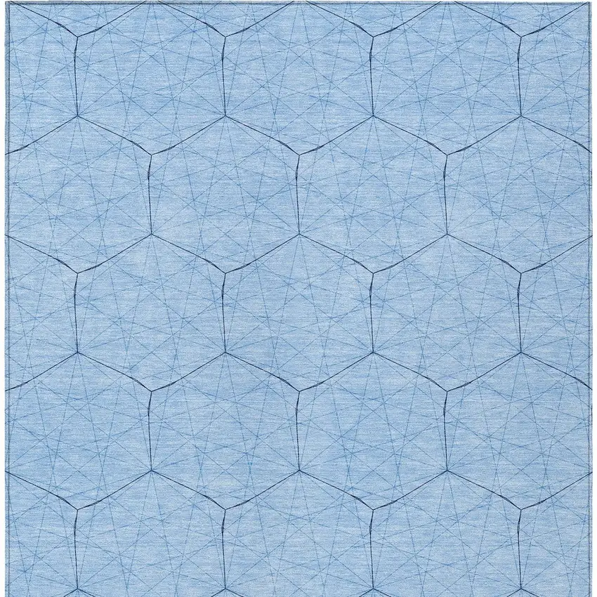Sky Blue And Black Geometric Washable Indoor Outdoor Area Rug Photo 5
