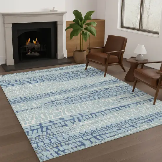 Sky Blue And Blue Abstract Washable Indoor Outdoor Area Rug Photo 6