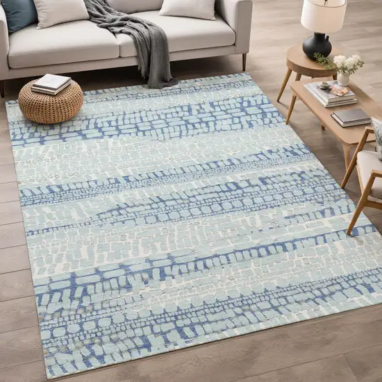 Sky Blue And Blue Abstract Washable Indoor Outdoor Area Rug Photo 5