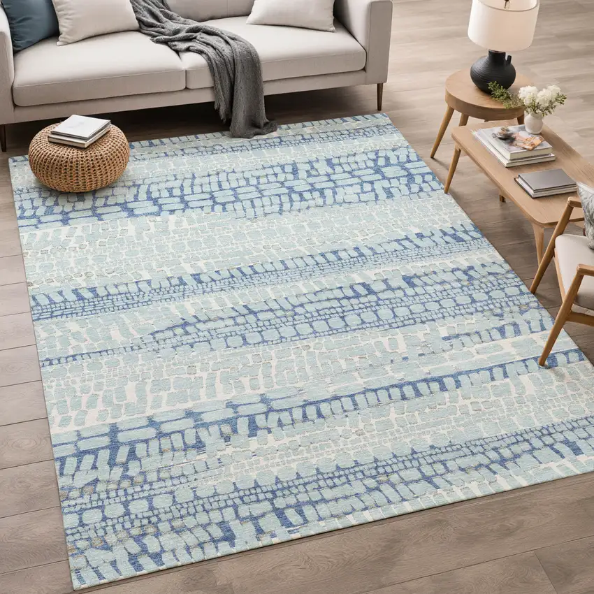 Sky Blue And Blue Abstract Washable Indoor Outdoor Area Rug Photo 5