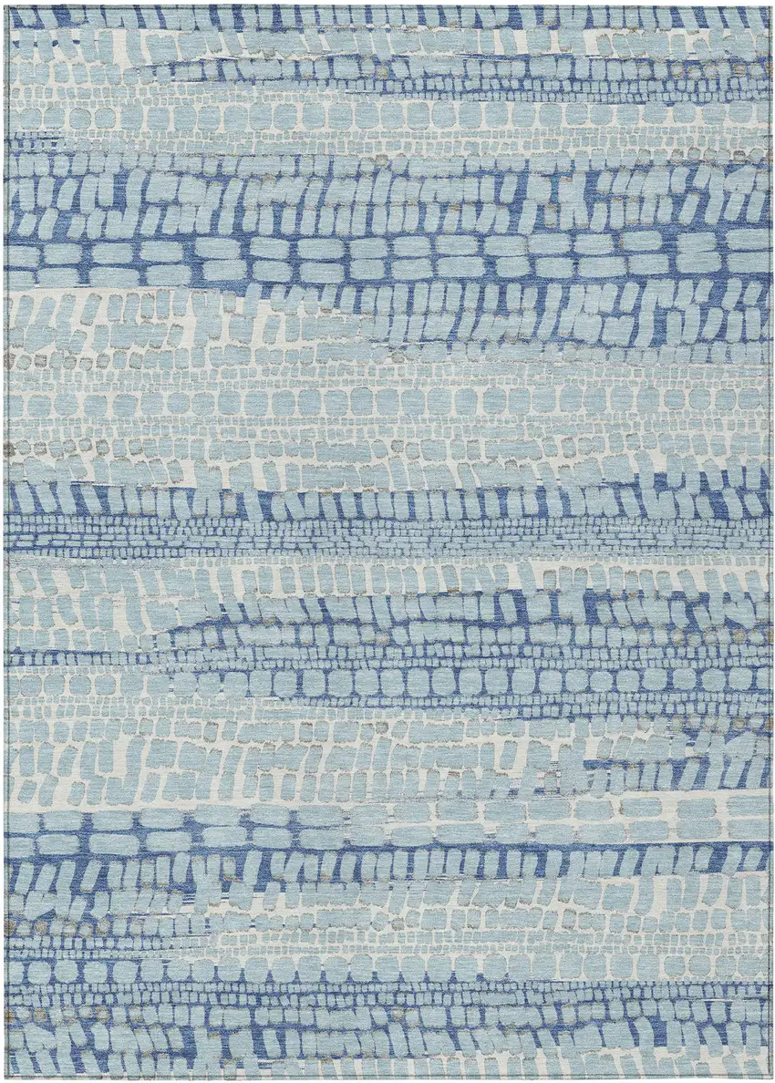 Sky Blue And Blue Abstract Washable Indoor Outdoor Area Rug Photo 1