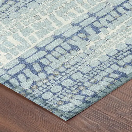 Sky Blue And Blue Abstract Washable Indoor Outdoor Area Rug Photo 8